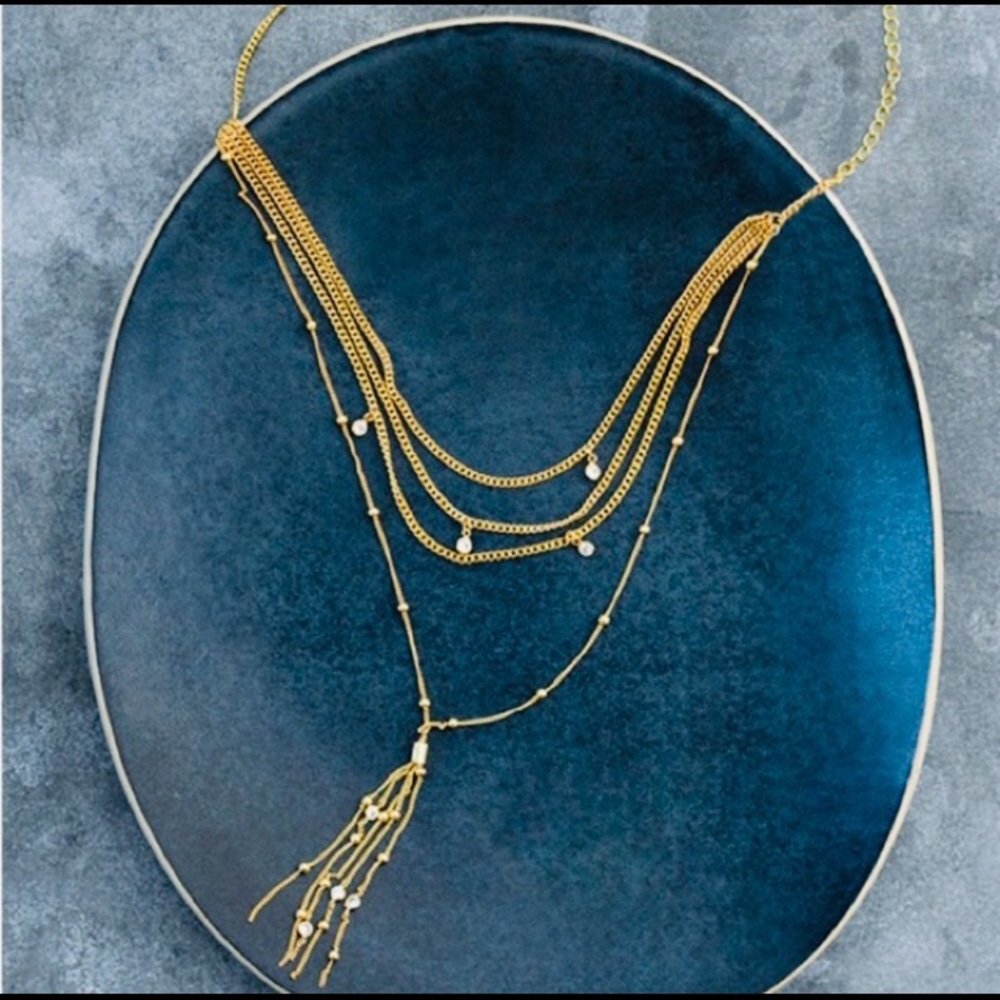 New Gold Layered Necklace Ettika Chloe Gold Tassel Necklace - Picture 3 of 12